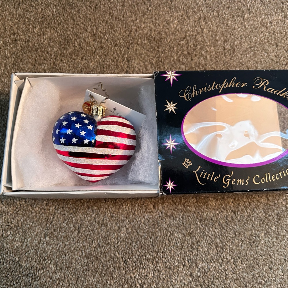 Christopher Radko American Flag Heart Ornament